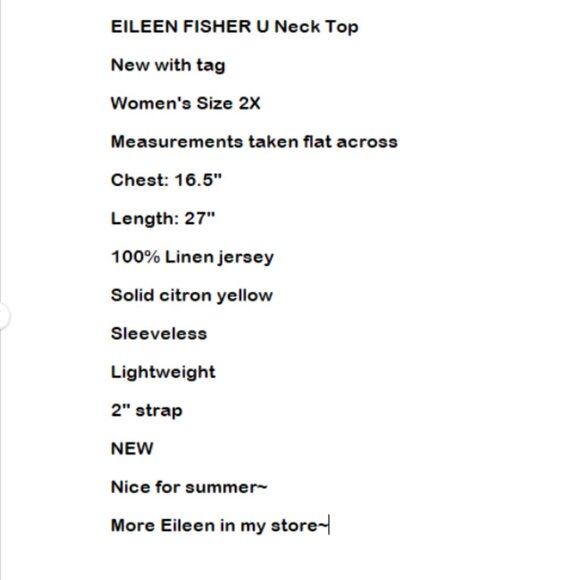 EILEEN FISHER U Neck Top Plus size 2X  Linen Jersey Citron Sleeveless Simple NEW - Picture 7 of 7